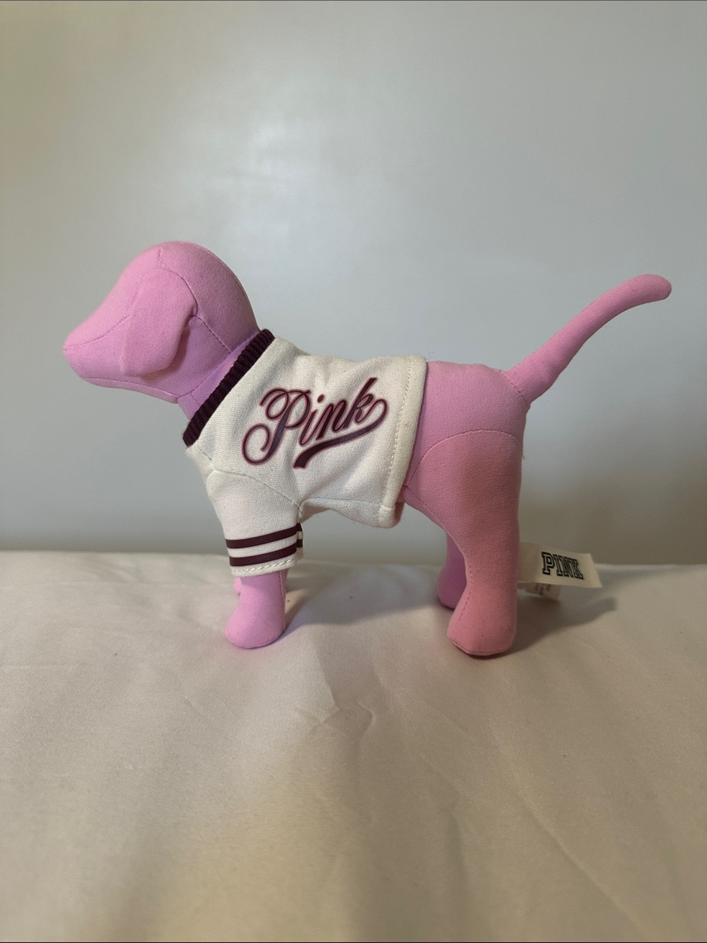 PINK Victoria's Secret Pink Plush Dog with White Varsity Jacket